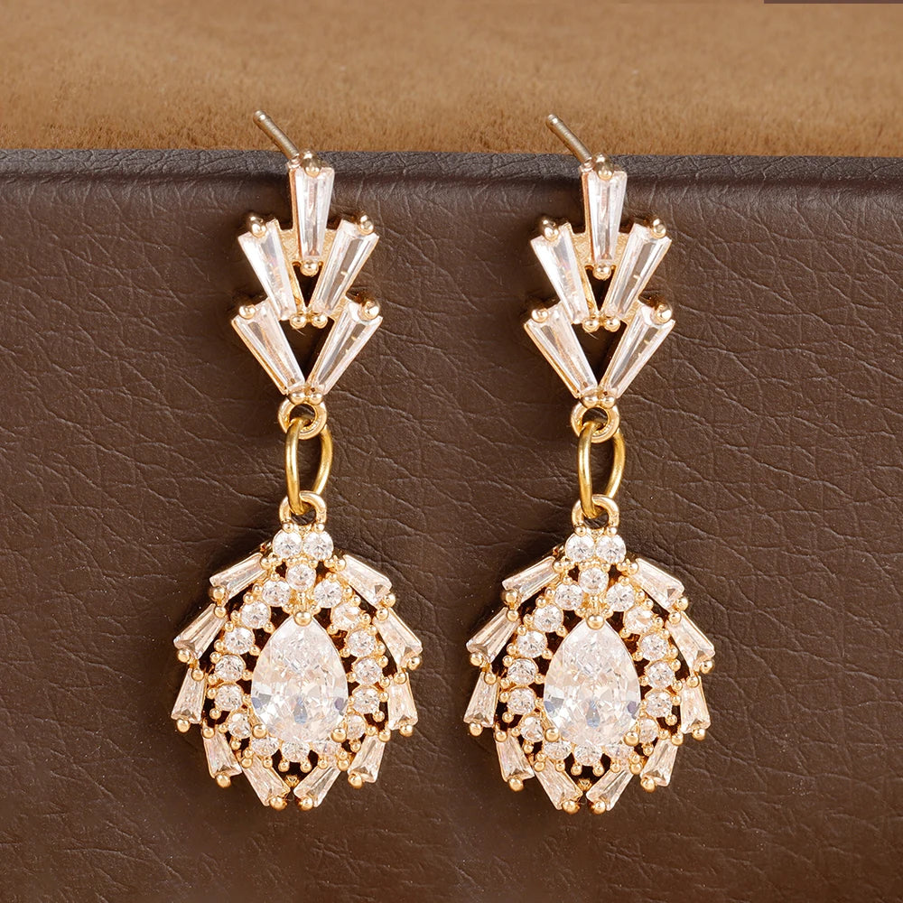 Vintage Crystal Zirconia Stainless Steel Earrings Star Pendant