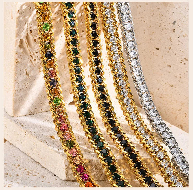 Stainless Steel Tennis Bracelets for Women, Iced Out 5A Cubic Zirconia Stones Charm Bracelets, Ladies Bridal Wedding Jewelry