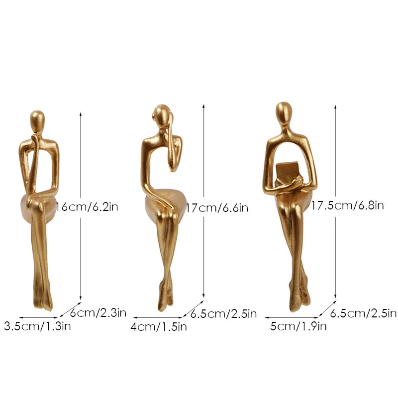 Set of 3 Abstract Figurines Nordic The Thinker Modern Art Sculpture Bookshelf Decor
