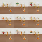 3PCS Stainless Steel Orange Zirconia Flower Pendant Hanging Earrings Set