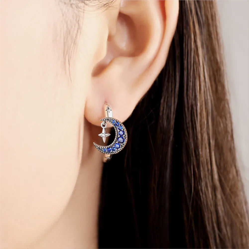 925 Sterling Silver Moon Tassel Versatile Hoop Earrings Fine Birthday Gift