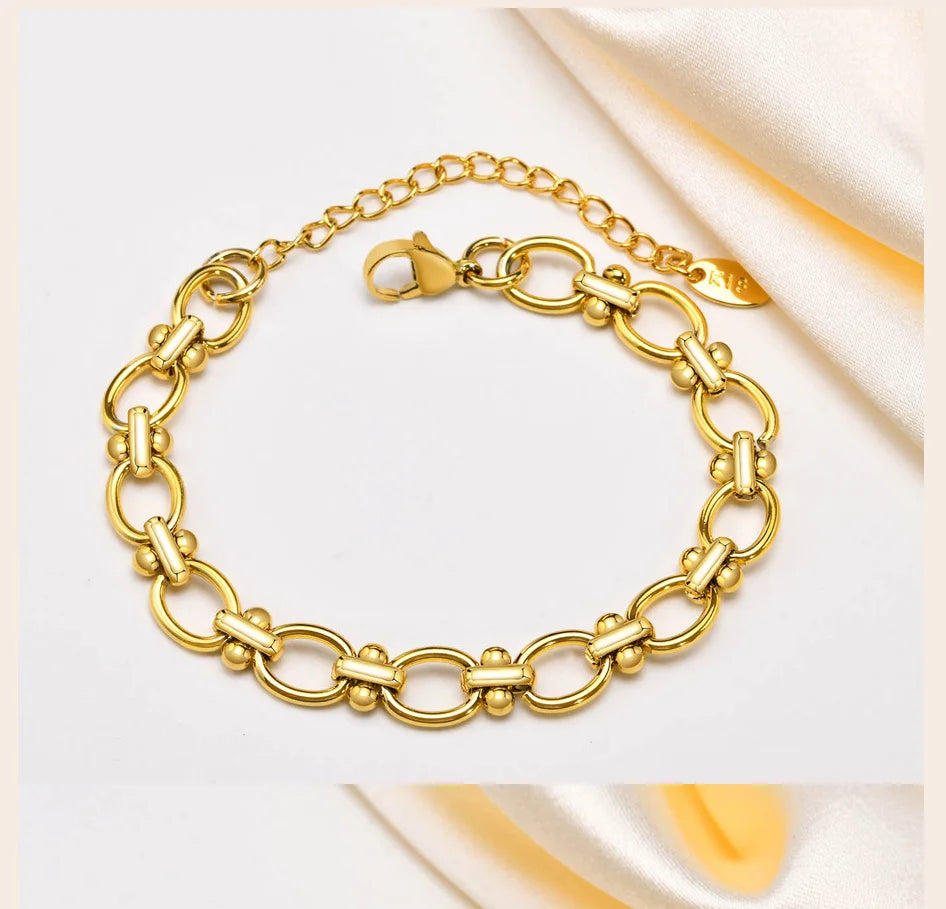 18k Gold Plated Chunky Oval Link Chain Bracelets for Women Thick Stainless Steel Jewelry
