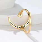 Boho Minimalist Blue Stone Female Stacking Star Moon Rings For Women Gold Color White Crystal Opening Ring Wedding Bands Gifts