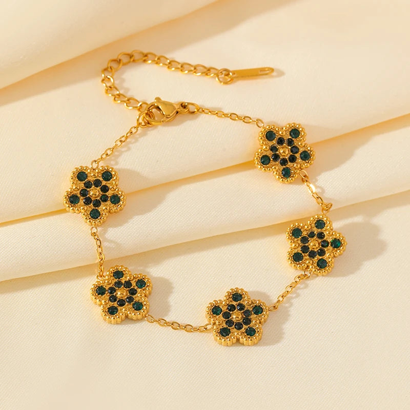 Flower Clover Zircon Stainless Steel Bracelet 2025 Trendy Wrist Chain