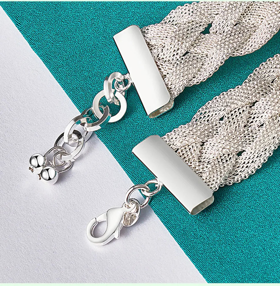 Braid Chain Bracelet 925 Sterling Silver Men Women Wedding Fashion Jewellery