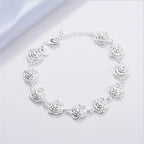 Rose Flower Chain Bracelet 925 Sterling Silver Women Pretty Wedding Jewellery