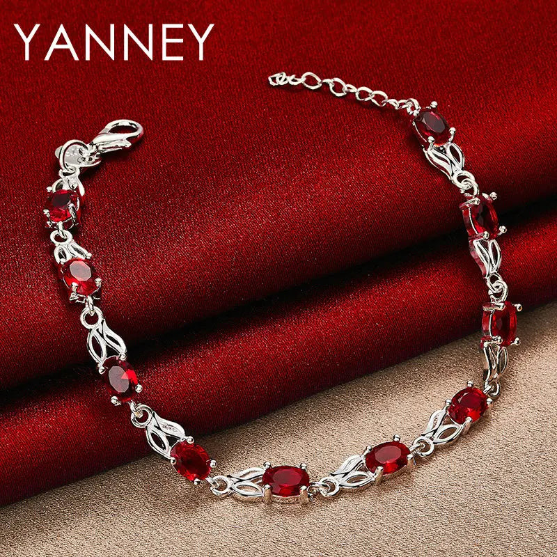 925 Sterling Silver 8-inch Coloured Zirconia Bracelet Women Jewellery Gift