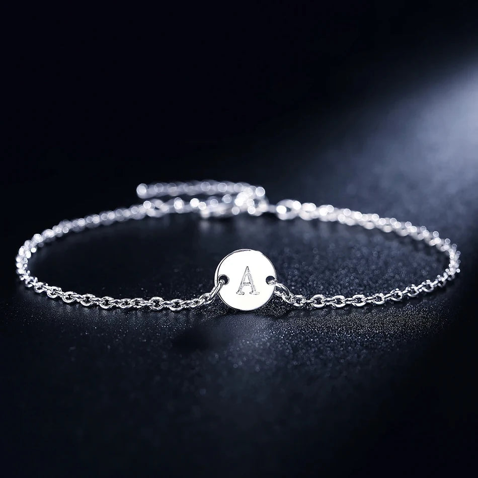 26 Letter Chain Bracelet Anklet 925 Sterling Silver Men Women Wedding Gift