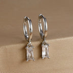 18K Gold Plated Green Zirconia Huggies Hoop Earrings Square Pendant