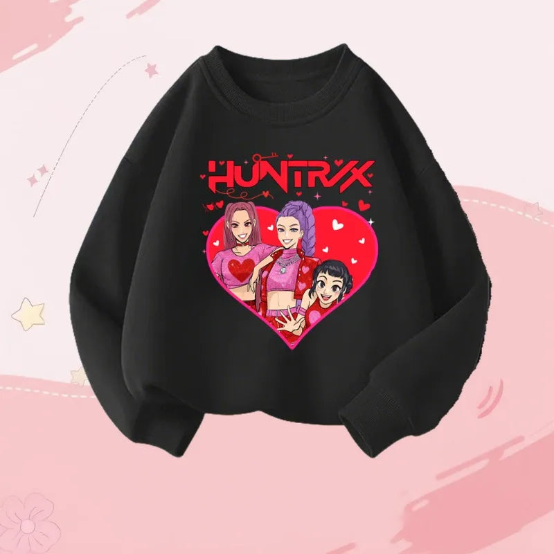 K-pop Girls Long Sleeve Pullover Cartoon Print Casual O-Neck Hoodie