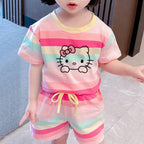 Sanrio Hello Kitty Girls Summer Clothing Set Short Sleeve T-Shirt and Shorts