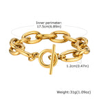 Chunky Bold Toggle Bracelets for Women, Stainless Steel OT Buckle Link Chain Bracelet Gold Plated Tarnish Free