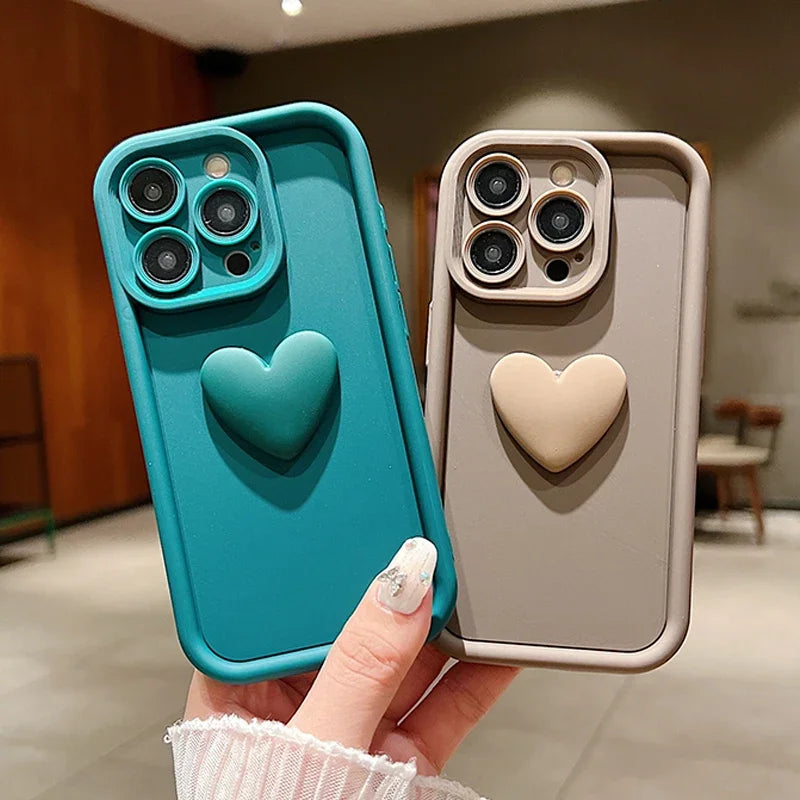 3D Love Heart Pink Matte Case for iPhone 17 16 15 14 13 12 11 Pro Max Plus