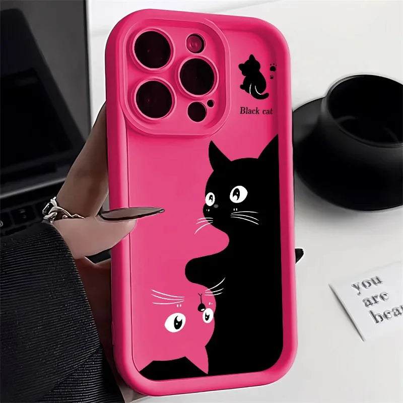 Cute Cartoon Black Cat Case for Samsung Galaxy S24 S23 S22 Ultra S21 FE A55