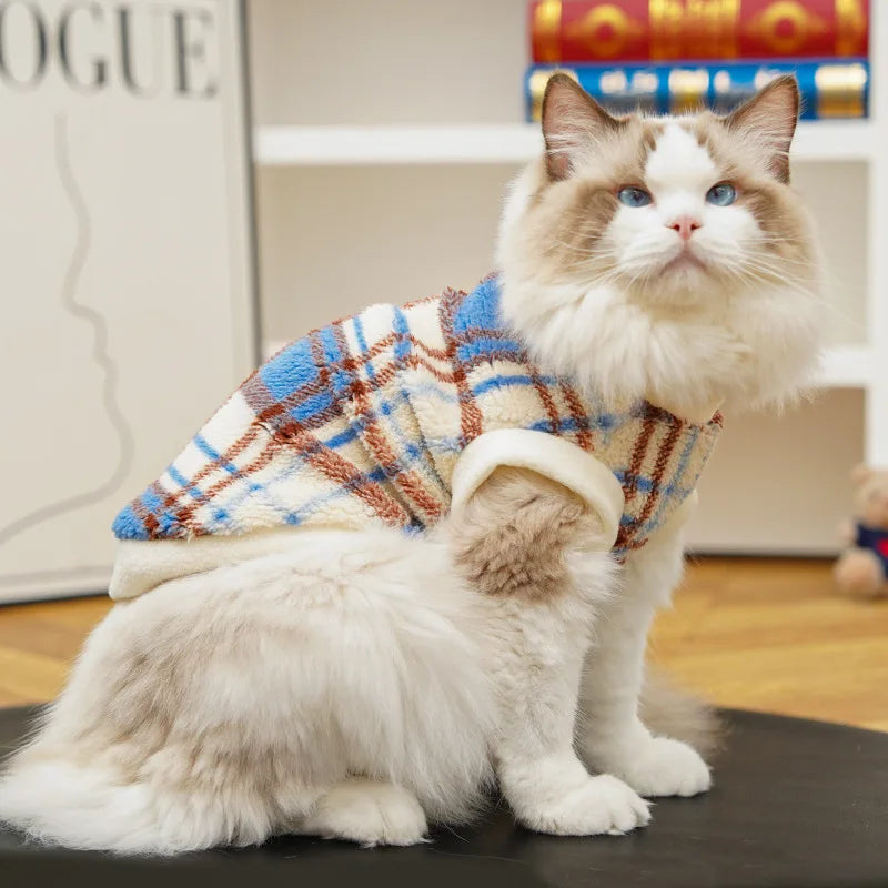 Plaid Dog Cat Vest Warm Tartan Pet Sleeveless Jacket Holiday Costume