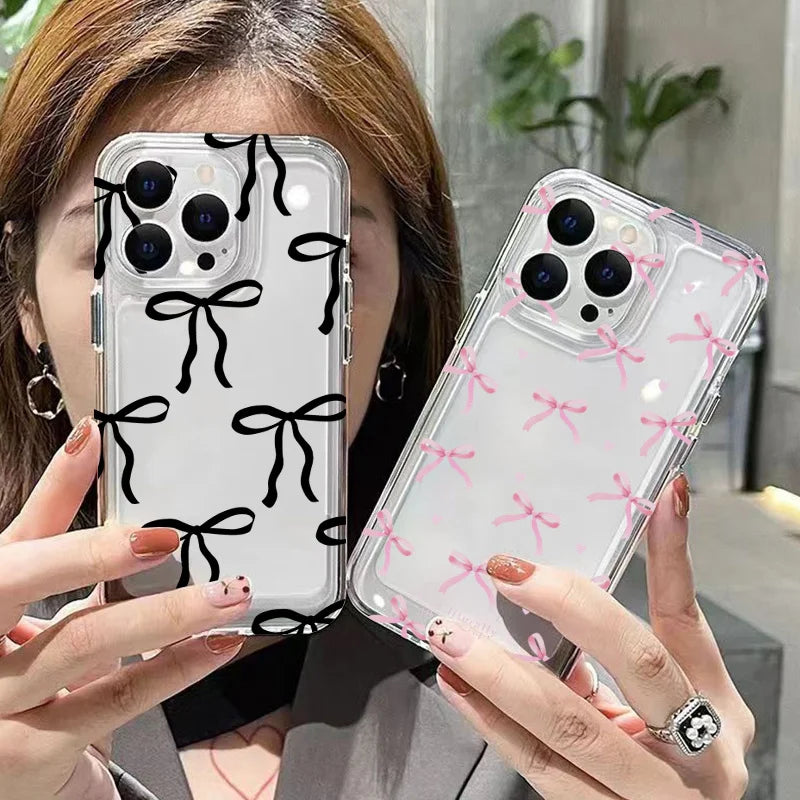 Korean Pink Bow Clear Case for Redmi Note 13 12 11 10 Pro Plus 12C 13C 14C