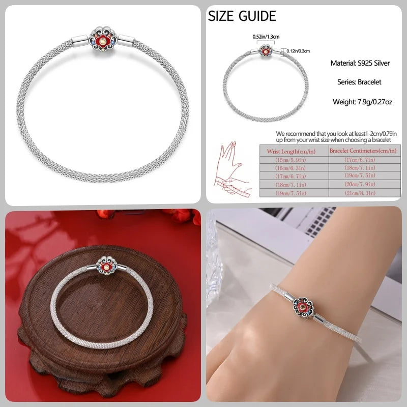 925 Silver 17-20CM Heart Pave Zirconia Original Bracelets Infinity Bracelet Fit DIY Charms Bead Birthday Jewelry Gifts Hot Sale