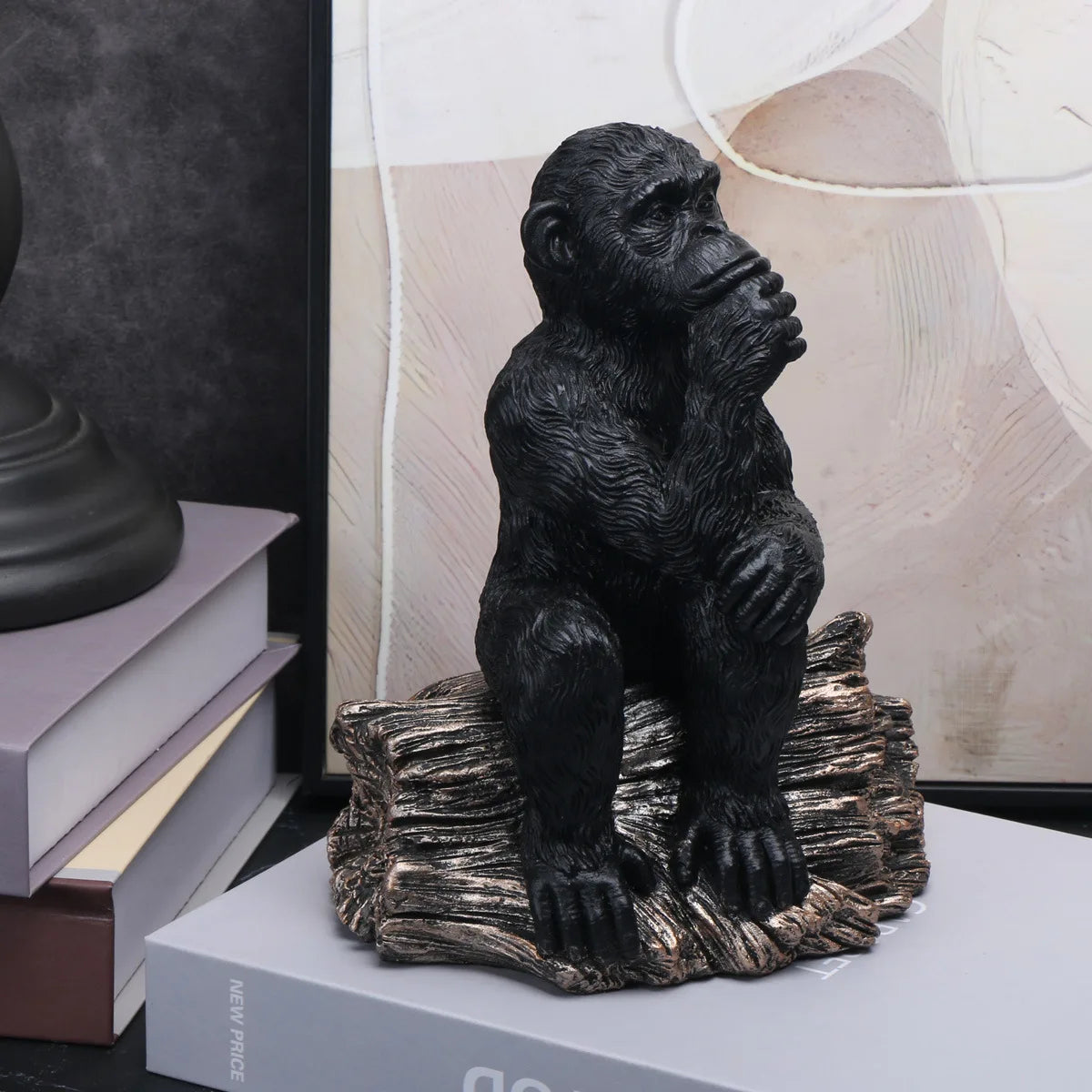 Resin Black Gorilla Sculpture Chimpanzee Statue Home Bookshelf Decor Thinker Figurine