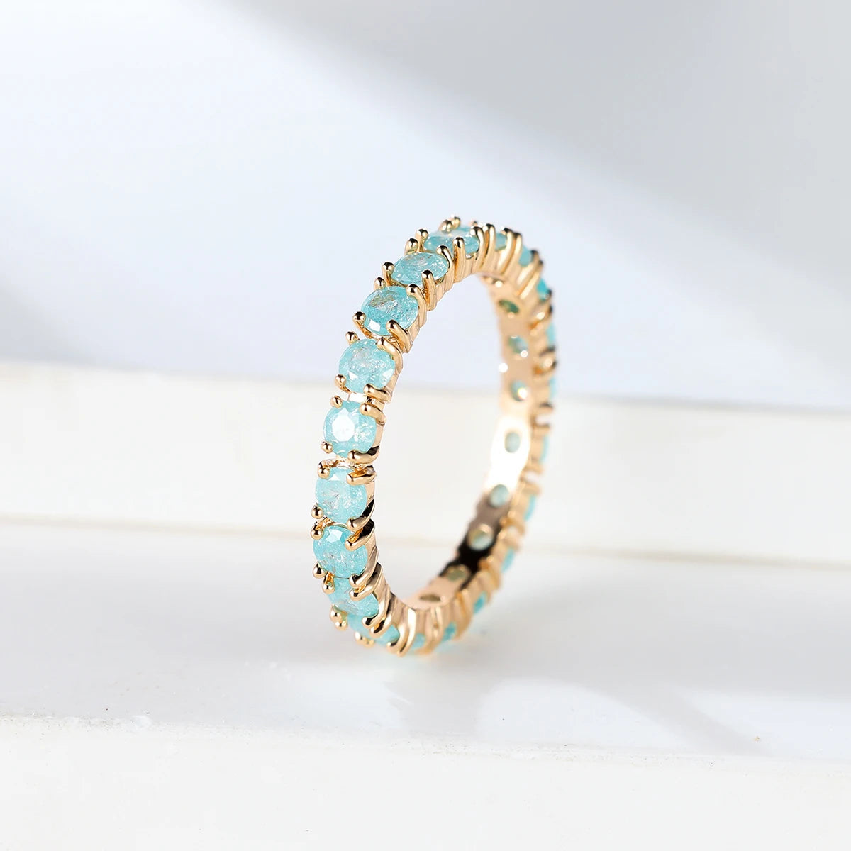 Stacking Single Row Stone Blue Green Pink Ice Flower Zircon Engagement Rings For Women Gold Color Round Wedding Bands Jewelry CZ