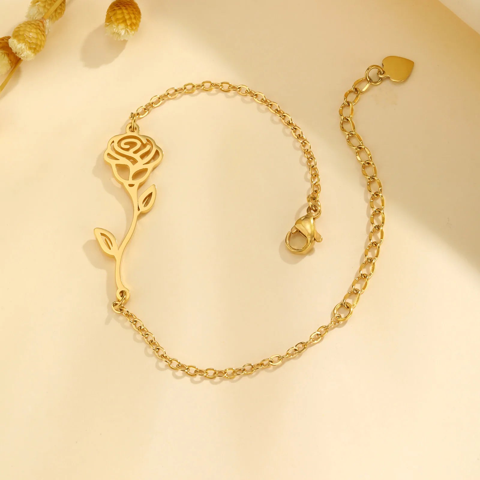 Waterproof Flower Bracelet, Stainless Steel Wrist Chain Bangles  Lucky Jewelry For Women Gift