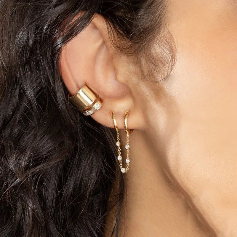 Stainless Steel Small Hoop Earrings Geometry Zircon Pendant Helix