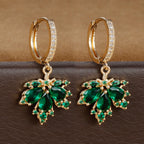 2pcs Vintage Crystal Zircon Maple Leaf Earrings Women Hoop Piercing