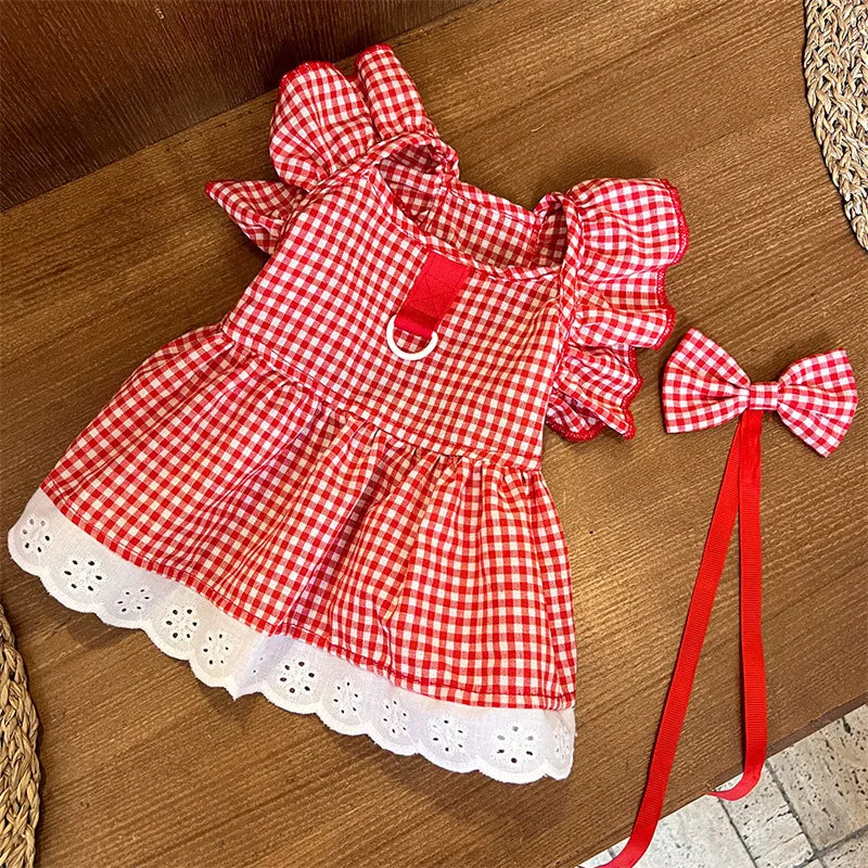 Sweet Bow Dog Cat Dress Set, Floral Lace Party Dress with Bow Tie, Cute Photoshoot Outfit for Small Medium Pets, Special Occasio