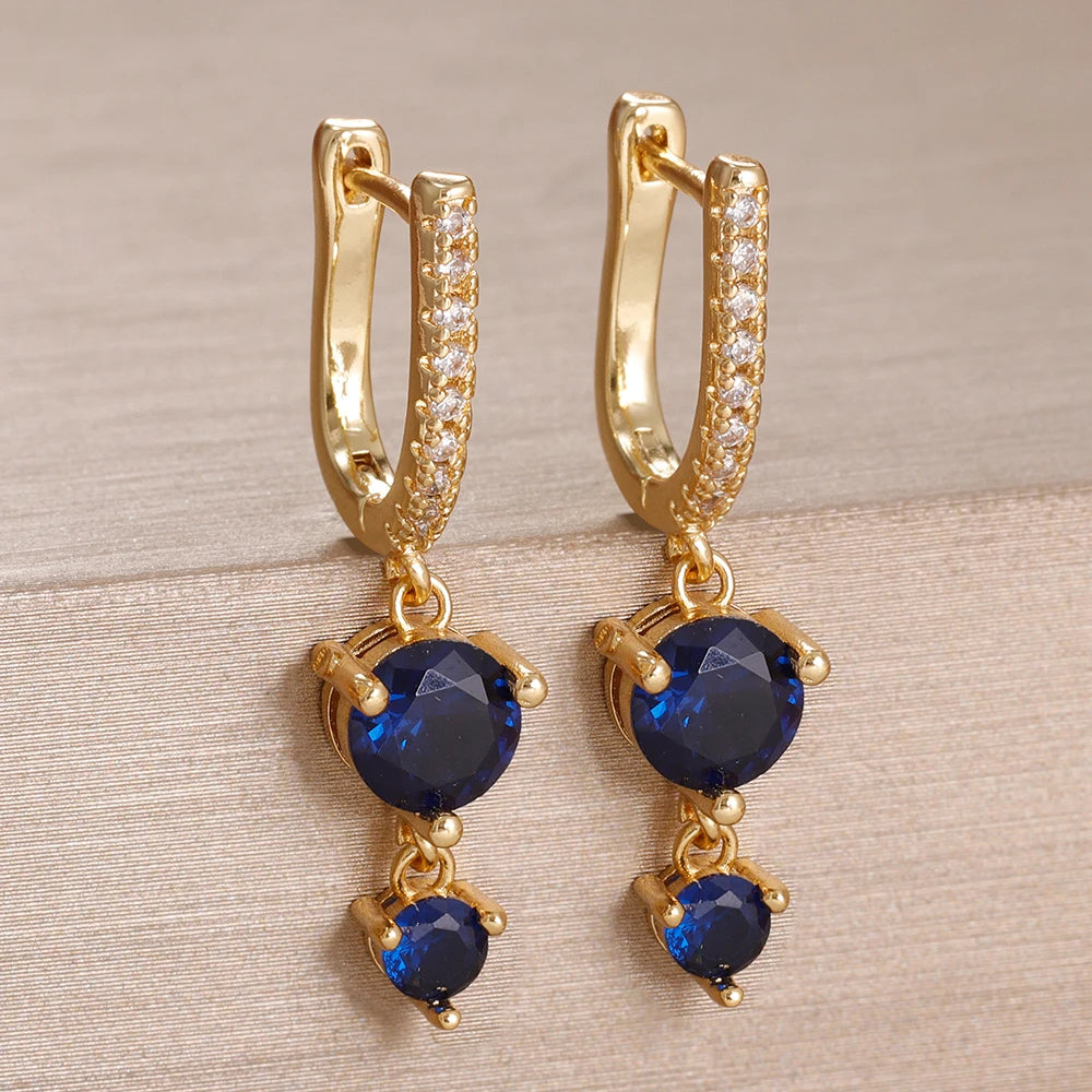 2PCS Stainless Steel Cubic Zirconia Drop Earring Shiny Pendant