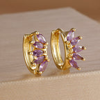 Light Luxury Horse Eye Zircon Hoop Earrings 18K Gold Plated Punk