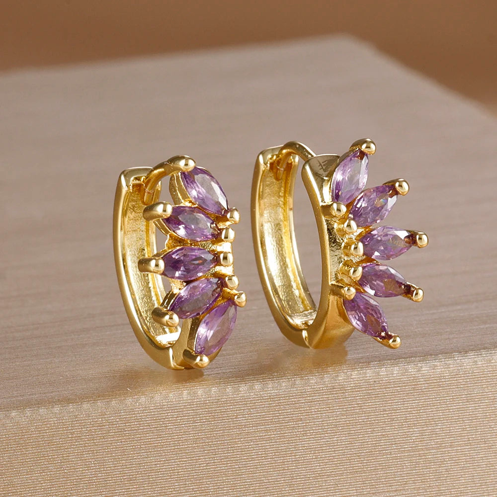 Light Luxury Horse Eye Zircon Hoop Earrings 18K Gold Plated Punk