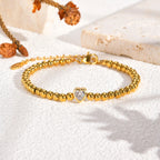 Zirconia Heart Bracelet for Women, Beaded Strand Link Bangle Gold Plated, Stainless Steel Adjustable Bracelets