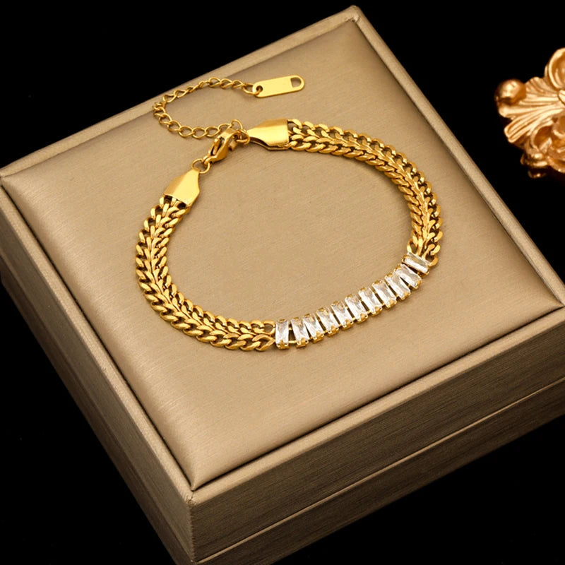 Flower Butterfly Heart Stainless Steel Charm Bracelet Gold Colour