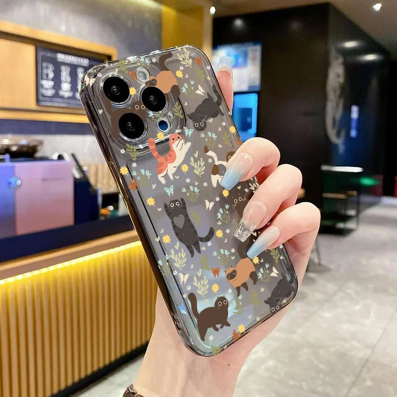 Graffiti Cartoon Dog Cat Case for iPhone 16 15 14 13 12 11 Pro Max XR SE3