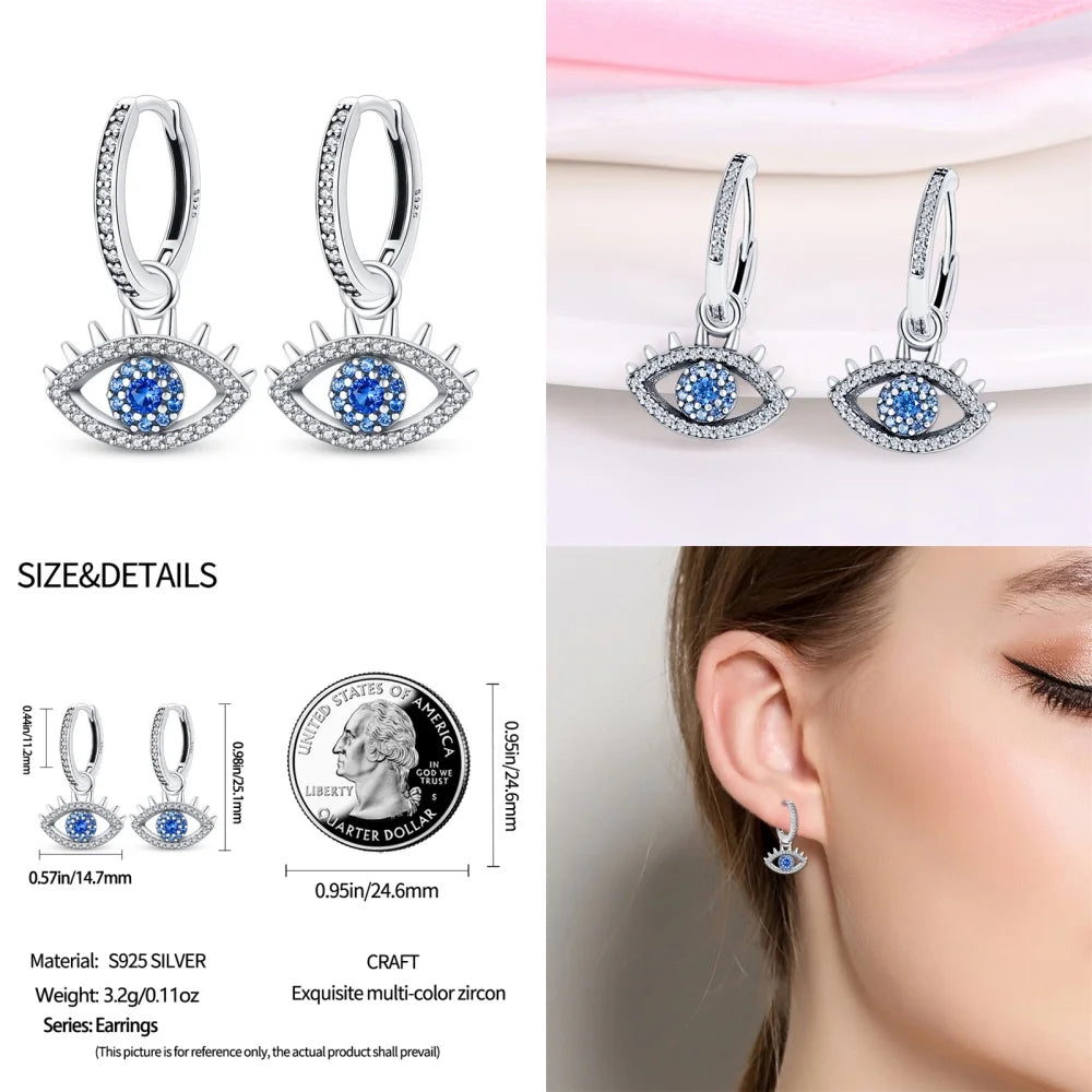 925 Sterling Silver Religious Demon Evil Eye Zircon Stud Earrings Gift