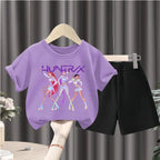 K-pop Girls Summer Casual T-Shirt and Shorts 2-Piece Fashion Outfit