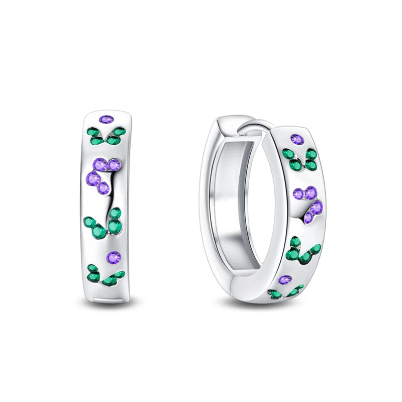 925 Sterling Silver Bees Butterflies Zircon Circle Hoop Earrings Jewellery