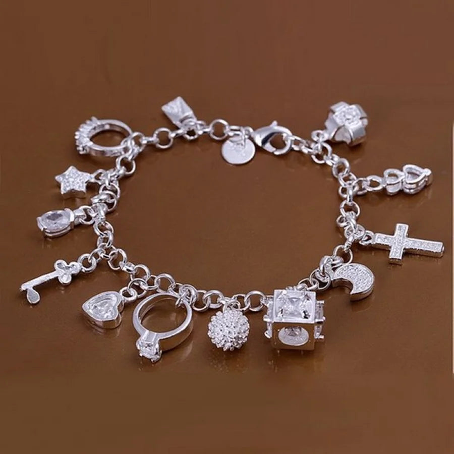 Square Solid Chain Bracelet 925 Sterling Silver Men Women Party Fashion Gift