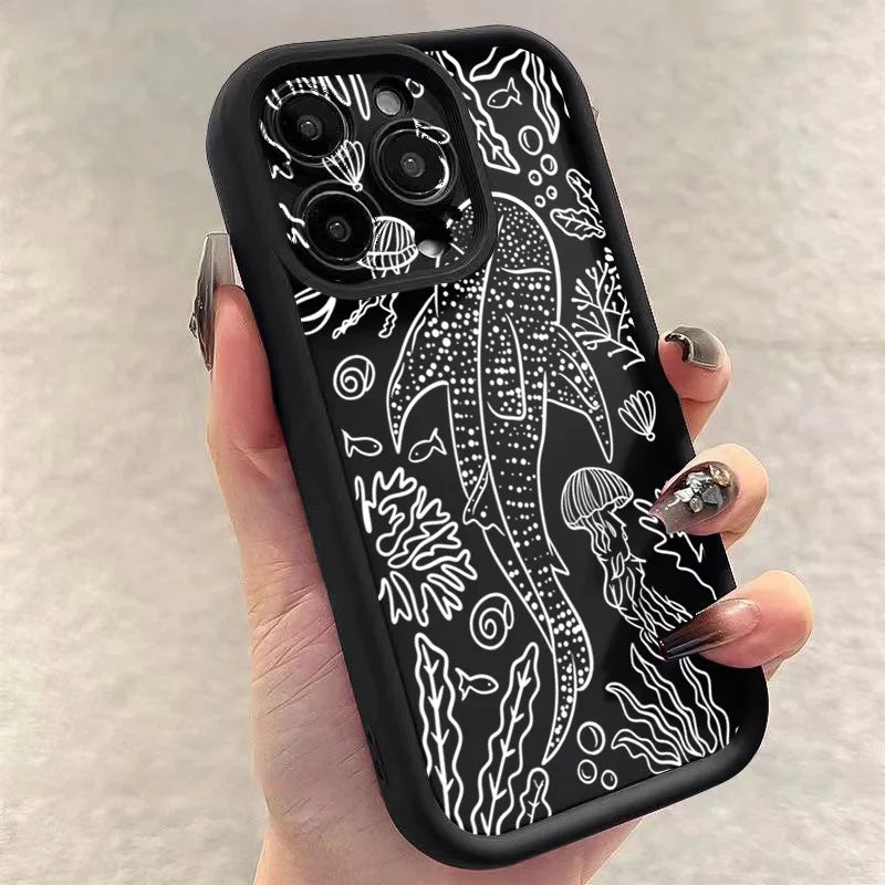 Whale Swimming Sea Case for iPhone 16 15 14 13 12 11 Pro Max Plus XR SE2