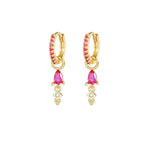 Luxury Rose Red Zircon Stainless Steel Water Drop Hoop Earring