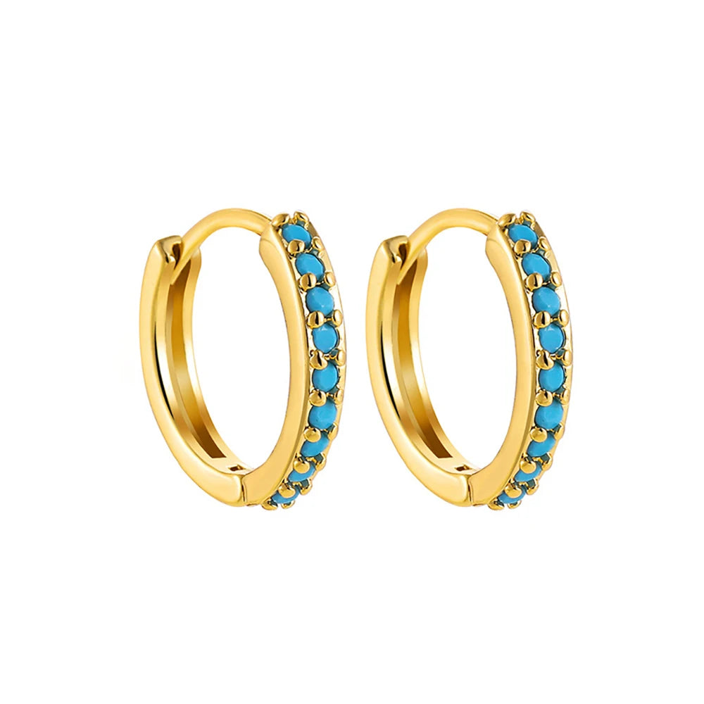 Fashion Crystal Zirconia Small Hoop Earring Geometric Circle Green