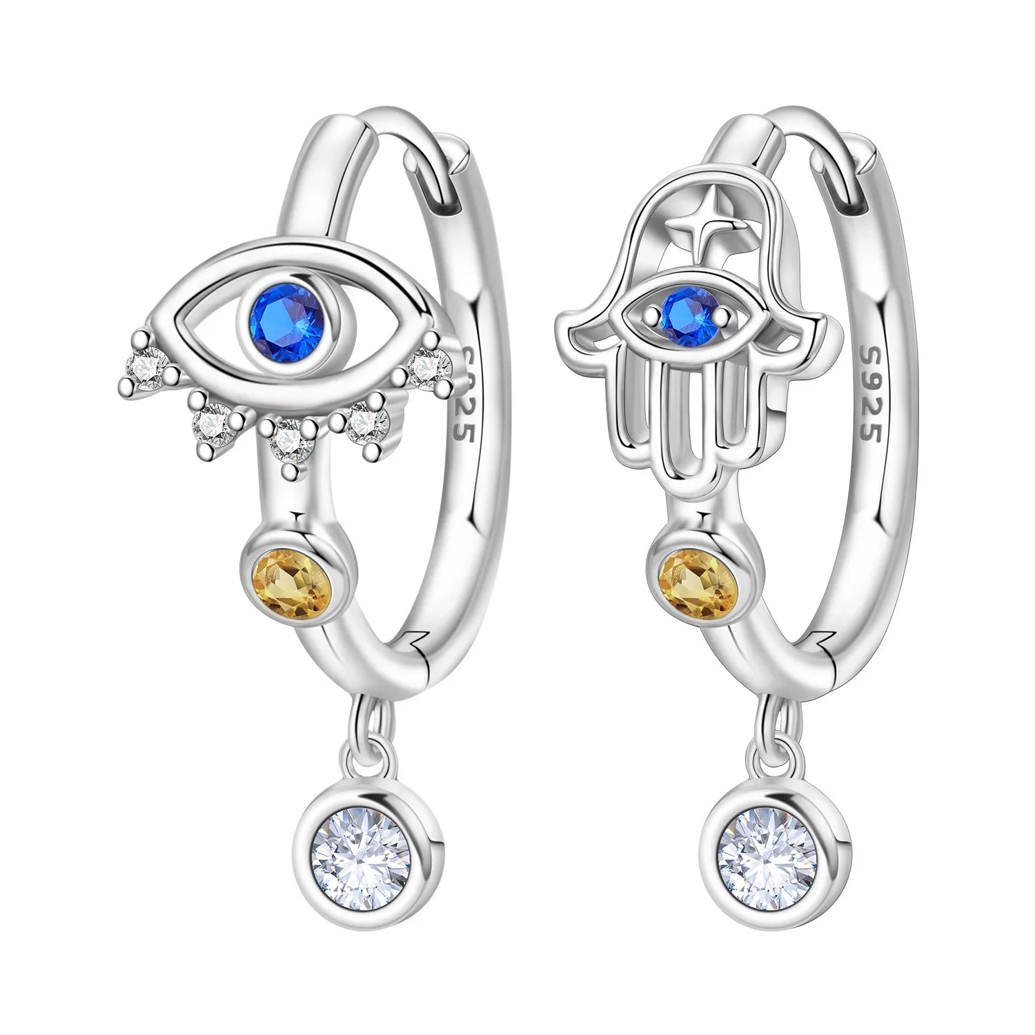 925 Sterling Silver Fatima's Hand Devil's Eye Drop Earrings Trendy Jewellery