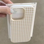 Simple Striped Grid Lychee Case for iPhone 17 16 15 14 13 Pro Max