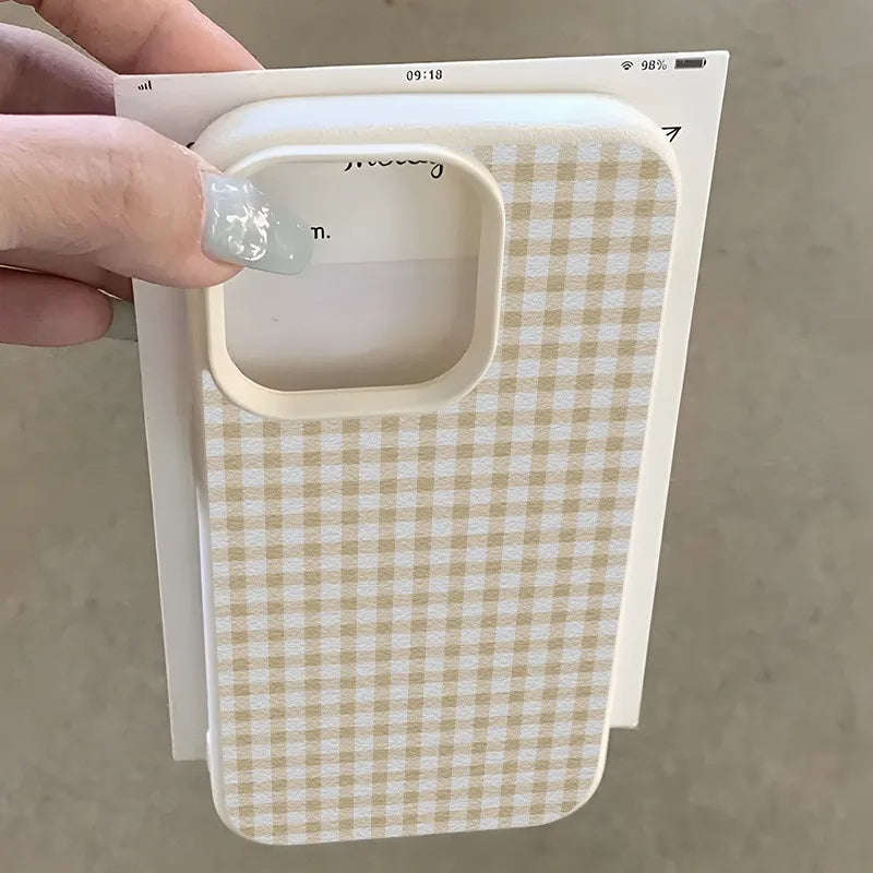 Simple Striped Grid Lychee Case for iPhone 17 16 15 14 13 Pro Max