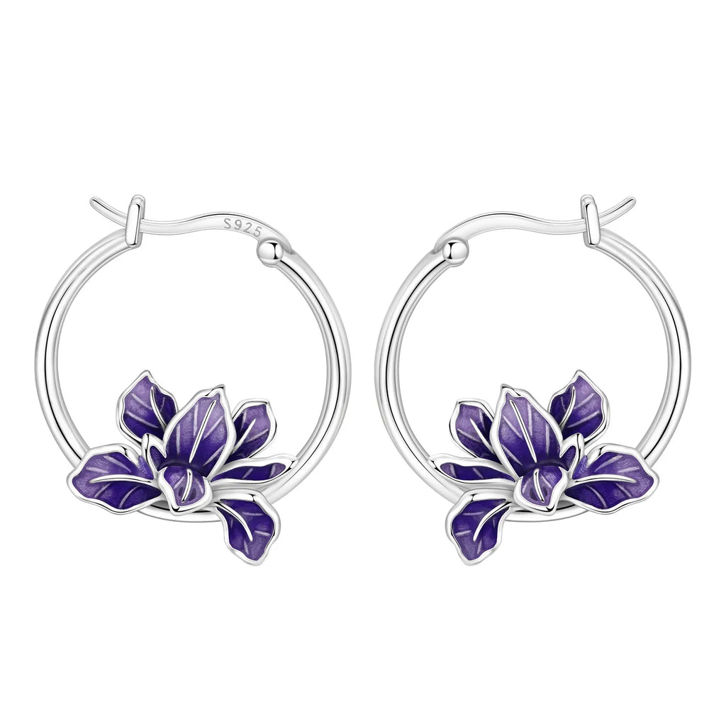 925 Sterling Silver Blue Leaf Plant Ear Studs Hoop Earrings Jewellery Gift