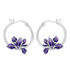 925 Sterling Silver Blue Leaf Plant Ear Studs Hoop Earrings Jewellery Gift