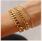 Stainless Steel Chain Bracelet Women, 3mm to 9mm Curb Cuban Chain Bangle Gold Color Unisex Wrist Stackable Jewelry