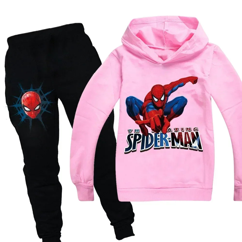 Kids Spiderman Print Hoodie & Pants Suit Boys Girls Casual Clothing Set