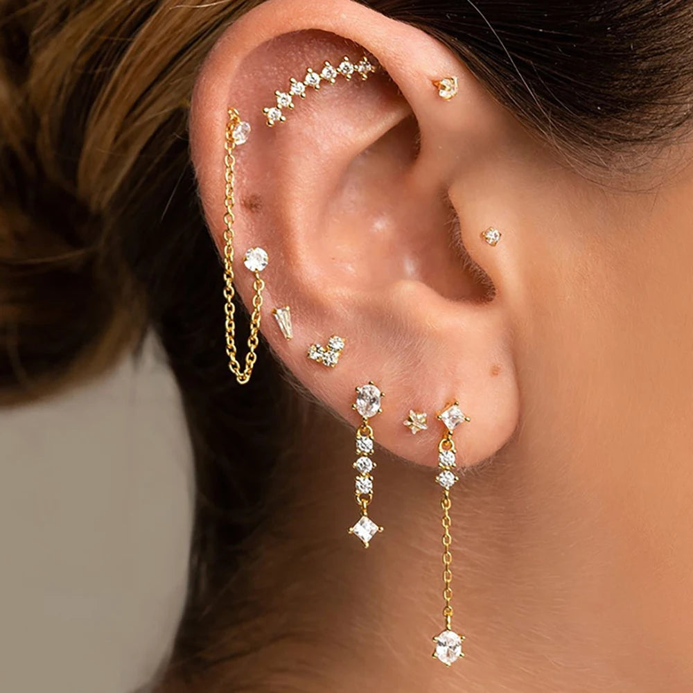 Stainless Steel Link Chain Gold Colour Hanging Earrings Long Tassels