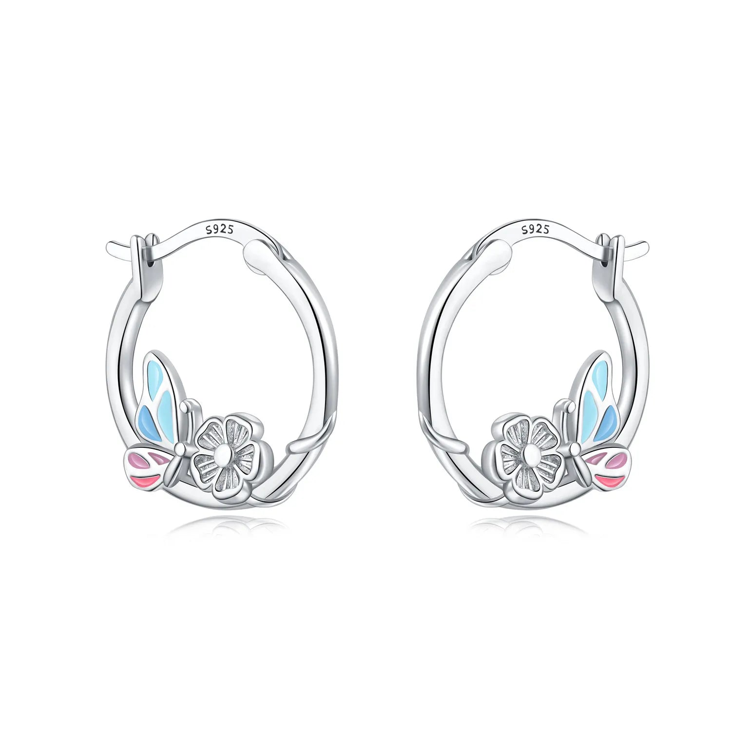 925 Sterling Silver Bees Butterflies Zircon Circle Hoop Earrings Jewellery