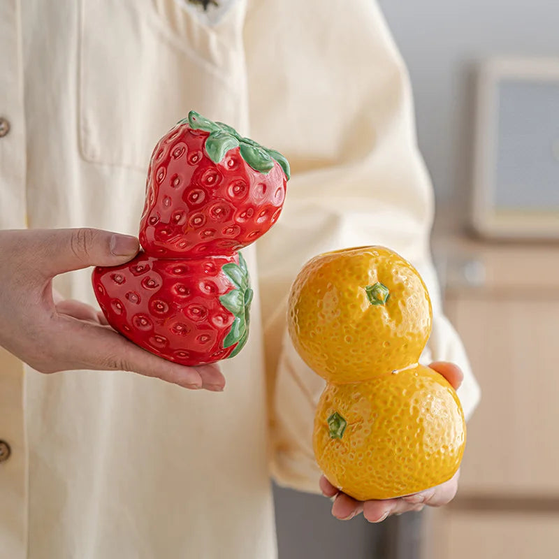 Ceramic Fruit Candle Holder Lemon Orange Figurines Strawberry Candlestick Tabletop Decor